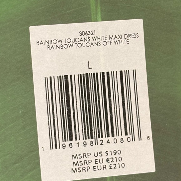 FARM RIO NWT Off-White Rainbow Toucans Organic Cotton Maxi Dress Size Large - Picture 8 of 9